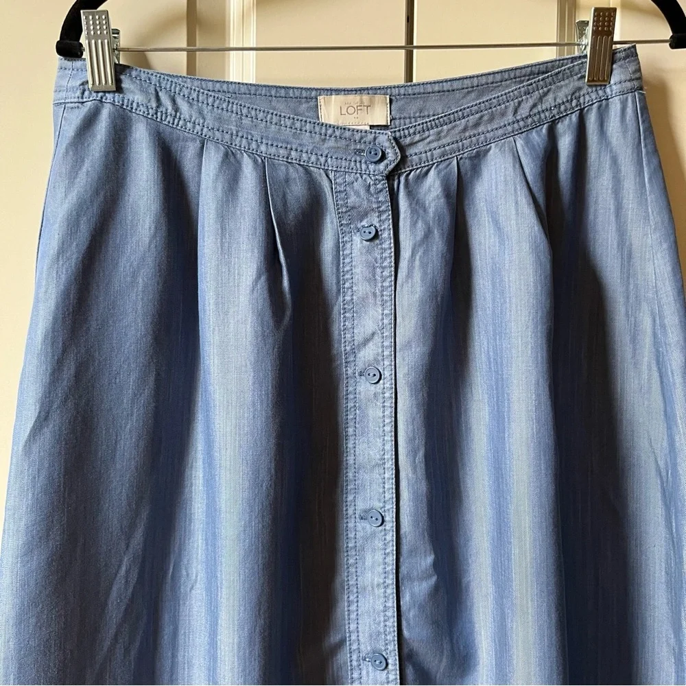 Like New LOFT Lyocell Long Denim skirt with buttons down the front